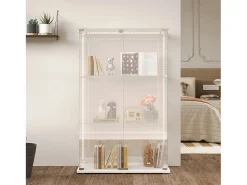 Vitrina| Vitrine com 4 prateleiras e portas duplas, vitrine para sala de estar Branco