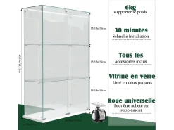Vitrina| Vitrine com 4 prateleiras e portas duplas, vitrine para sala de estar Branco