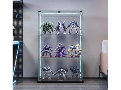 Vitrine com 4 prateleiras e portas duplas, vitrine para sala de estar^ Vitrina