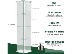 Vitrina| Vitrine com 5 prateleiras e portas duplas, vitrine para sala de estar Branco