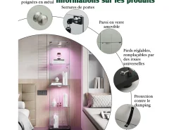 Vitrina* Vitrine com 5 prateleiras e portas duplas, vitrine para sala de estar Preto