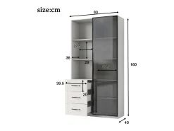 Merax Vitrine com estante - 80 x 40 x 160 cm - com porta de vidro temperado + LEDs + 3 gavetas - aglomerado - branca^ Vitrina