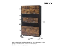 Vitrina* Vitrine com iluminação LED, vitrine independente, armário com 2 gavetas, com painel de acrílico, 80x40x138 cm, marrom Castanho
