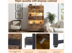 Vitrina* Vitrine com iluminação LED, vitrine independente, armário com 2 gavetas, com painel de acrílico, 80x40x138 cm, marrom Castanho