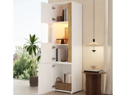 Vitrina*Hauss Spole Vitrine com iluminação LED e 2 portas - Ideal para sala de estar, escritório e cozinha - e natural - 50 x 40 x 179 cm Branco