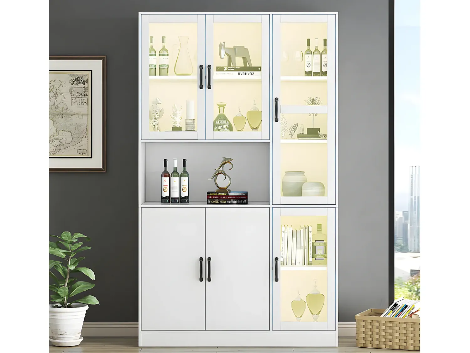 Sale ModernLuxe Vitrine com iluminação LED - prateleiras com 6 portas - A 200cm - Branco