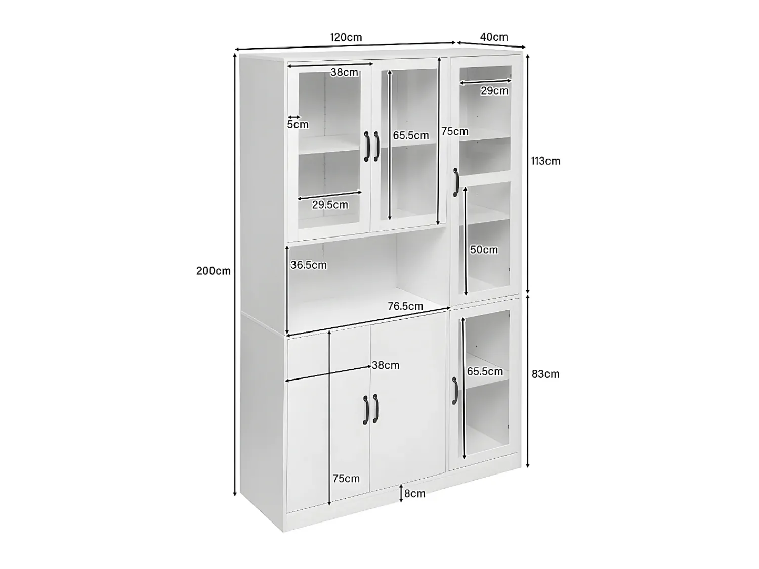 Sale ModernLuxe Vitrine com iluminação LED - prateleiras com 6 portas - A 200cm - Branco