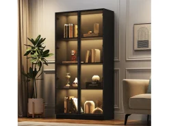 Vitrina|Hauss Spole Vitrine com iluminação LED e 2 portas de vidro - Prateleiras ajustáveis - Preta Preto