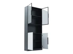 Hauss Spole Vitrine com iluminação LED, 2 portas de vidro e 2 portas de madeira - e preto^ Vitrina