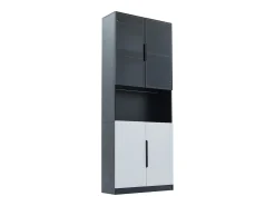 Hauss Spole Vitrine com iluminação LED, 2 portas de vidro e 2 portas de madeira - e preto^ Vitrina