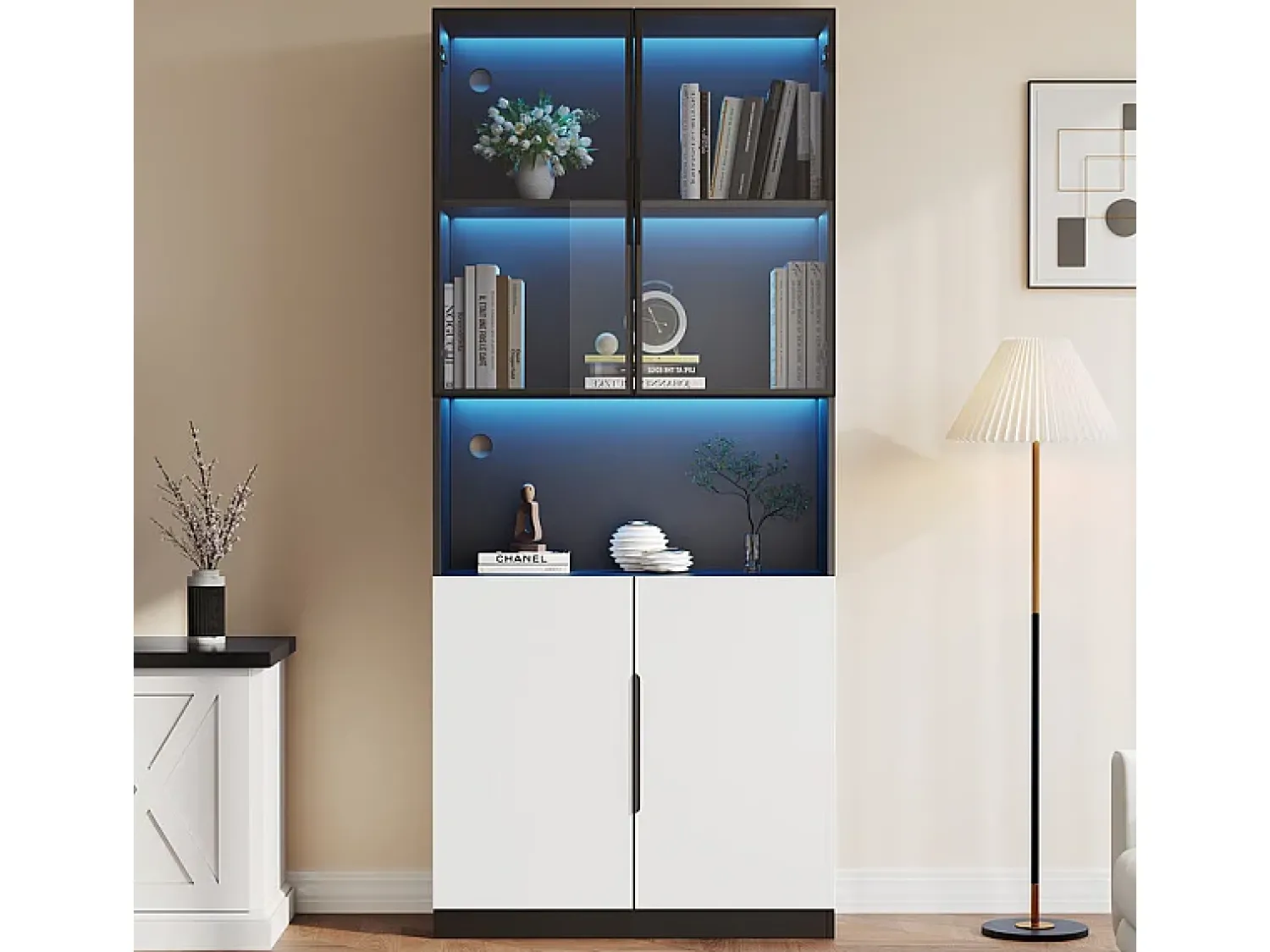 DripeX Vitrine com LED - 4 Portas + 1 Nicho - Anti-Queda - Cor e Brilho Ajustável 80x30x200cm^ Vitrina