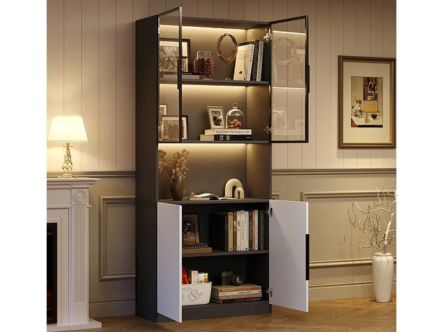 DripeX Vitrine com LED - 4 Portas + 1 Nicho - Anti-Queda - Cor e Brilho Ajustável 80x30x200cm^ Vitrina