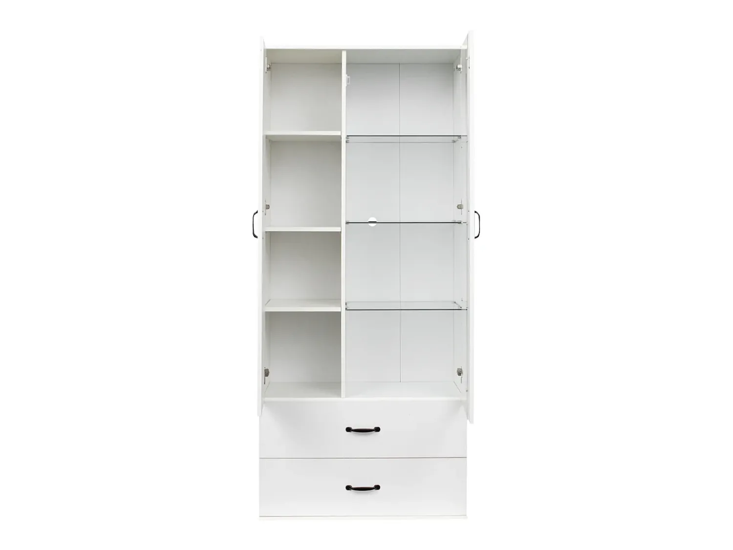 Outlet Hauss Spole Vitrine com luzes LED de 16 cores, 2 gavetas e 2 portas, branca. Branco