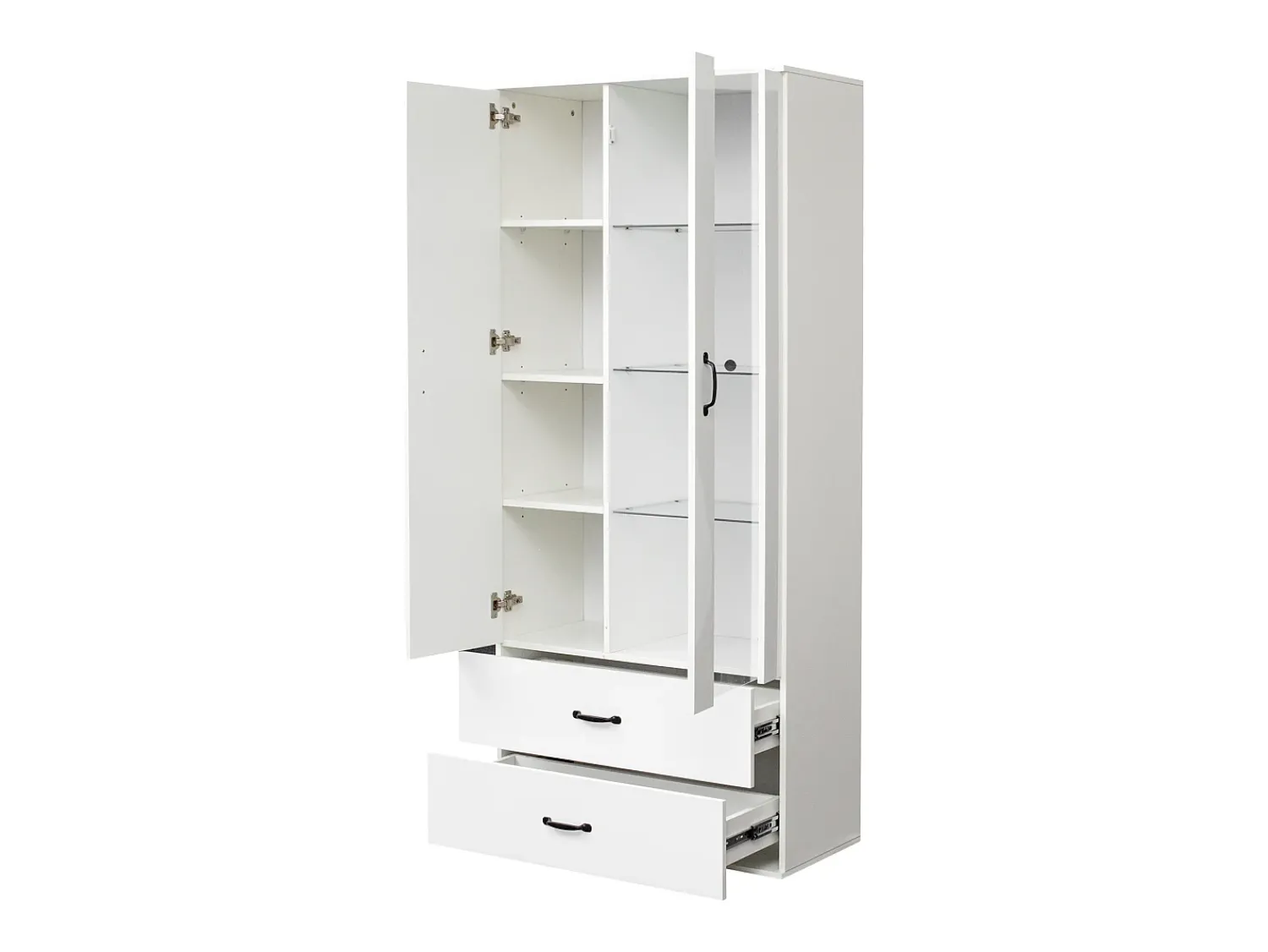 Outlet Hauss Spole Vitrine com luzes LED de 16 cores, 2 gavetas e 2 portas, branca. Branco