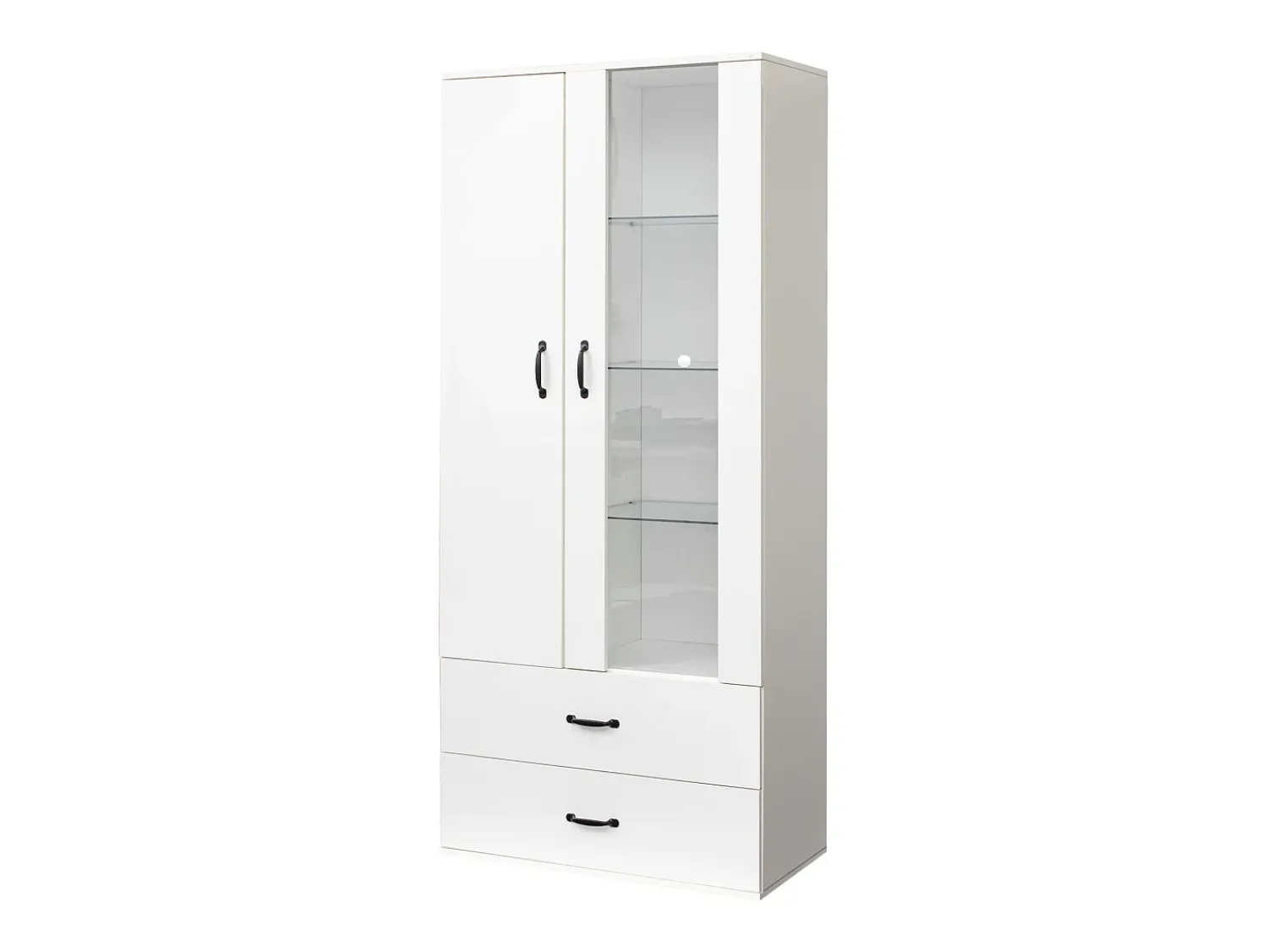 Outlet Hauss Spole Vitrine com luzes LED de 16 cores, 2 gavetas e 2 portas, branca. Branco