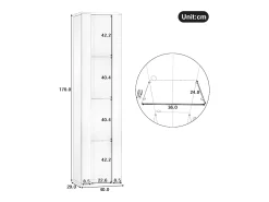 Hauss Spole Vitrine com porta em acrílico e iluminação LED - prateleiras em vidro - 40 x 29 x 170 cm^ Vitrina