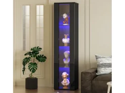 Hauss Spole Vitrine com porta em acrílico e iluminação LED - prateleiras em vidro - 40 x 29 x 170 cm^ Vitrina