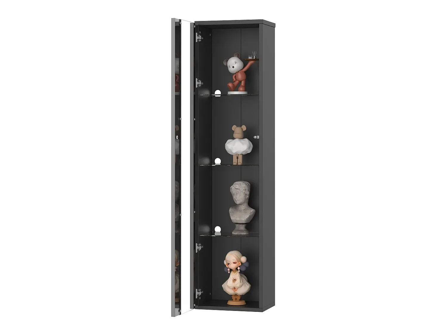 Hauss Spole Vitrine com porta em acrílico e iluminação LED - prateleiras em vidro - 40 x 29 x 170 cm^ Vitrina