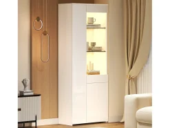 Online Merax Vitrine de alto brilho - 70 x 35 x 180 cm - com 1 gaveta + 2 portas + LEDs - aglomerado - Branco