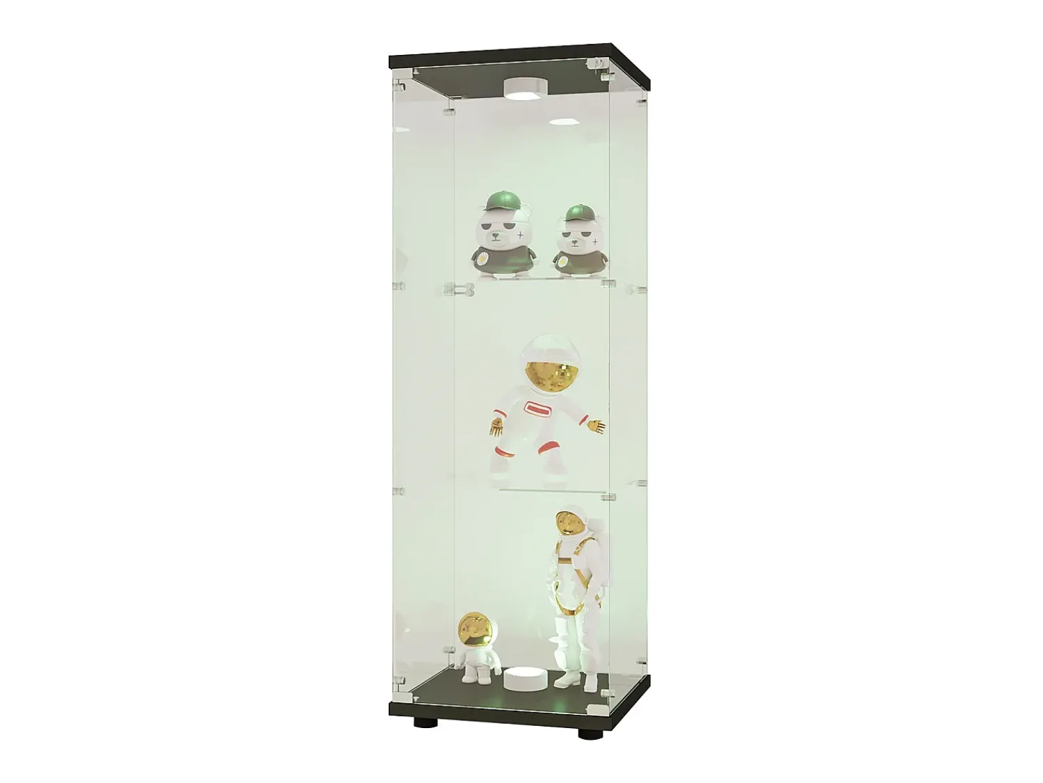 Vitrina* Vitrine de Vidro - 3 Prateleiras - Com LEDs, Luz e Trava, Preta Preto