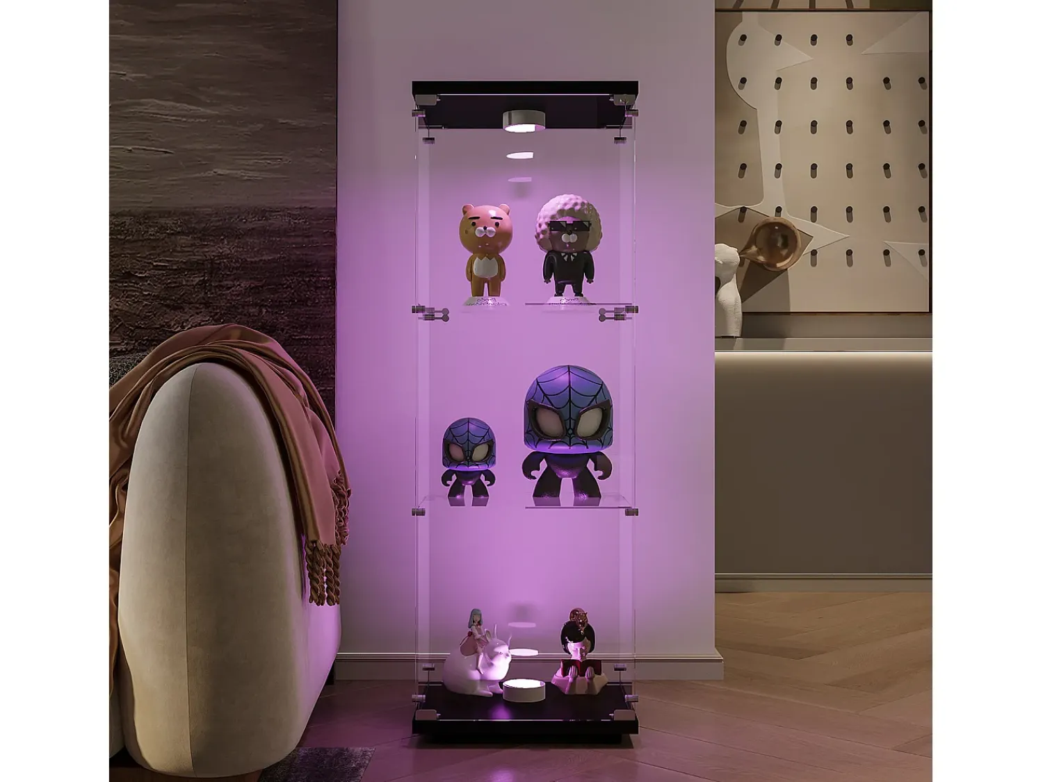 Vitrina* Vitrine de Vidro - 3 Prateleiras - Com LEDs, Luz e Trava, Preta Preto