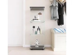 Vitrina| Vitrine de vidro - 3 prateleiras, estante de madeira moderna, portas com fechadura, preta Preto