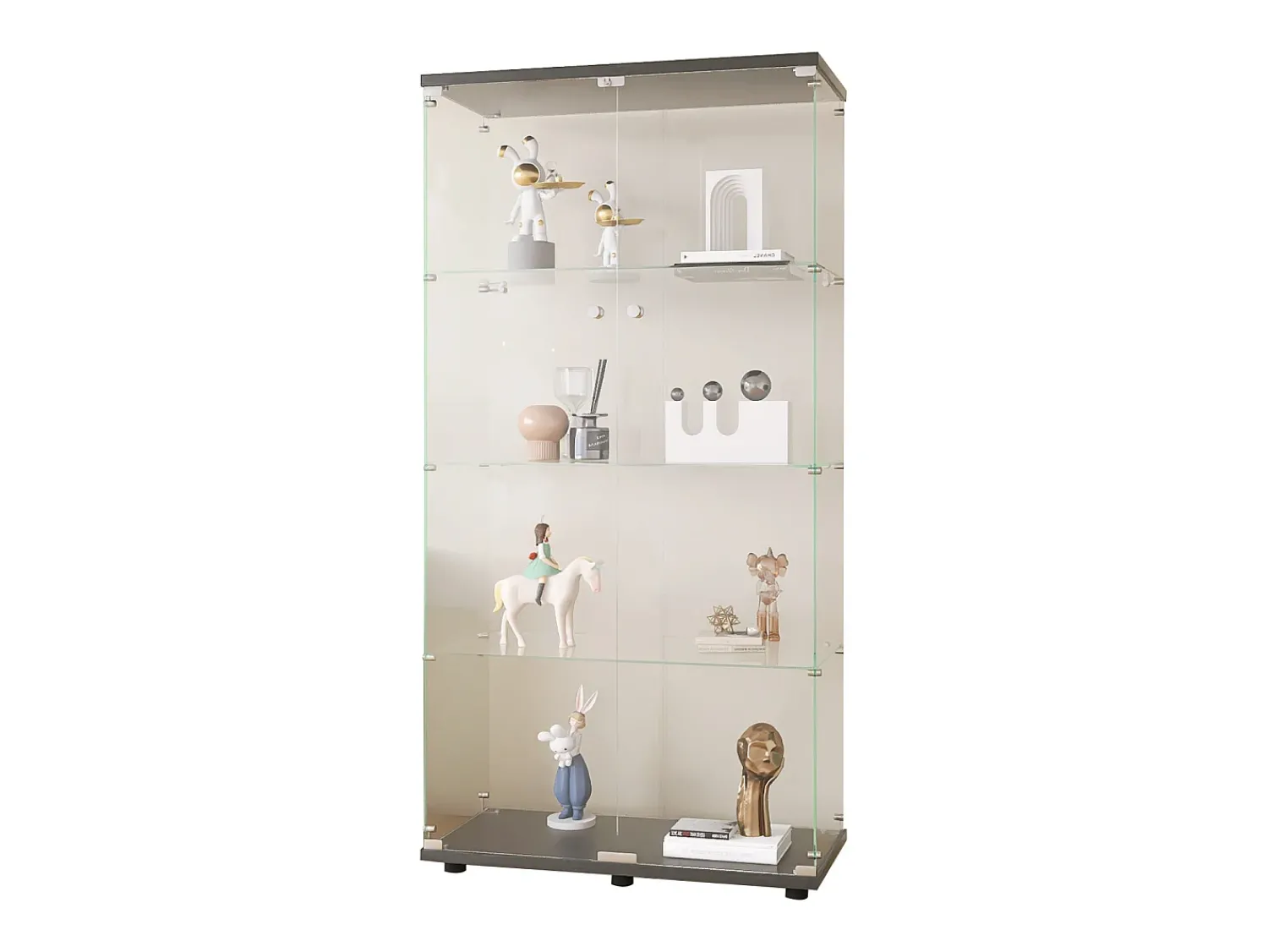 Vitrine de vidro – 4 prateleiras, 2 portas, vitrine independente, preta, 81x37x165 cm^ Vitrina