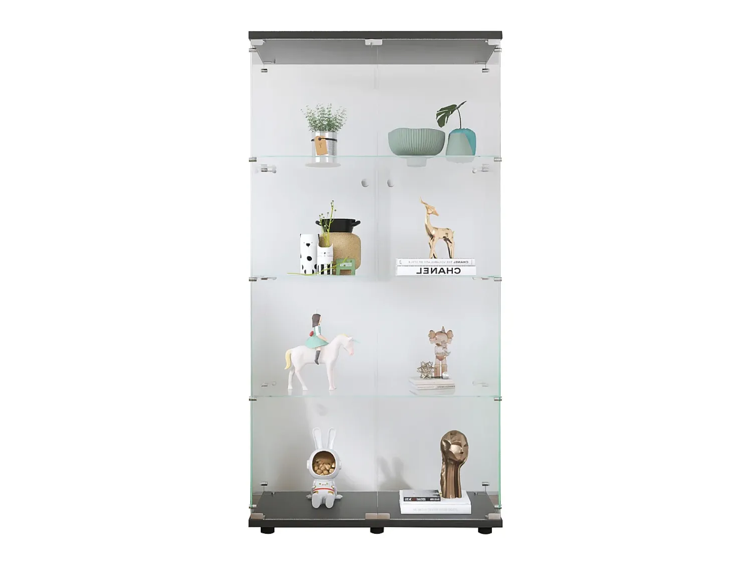 Vitrine de vidro – 4 prateleiras, 2 portas, vitrine independente, preta, 81x37x165 cm^ Vitrina