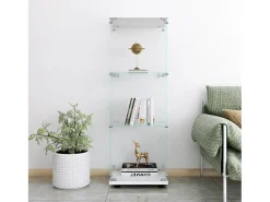 Vitrine de vidro - 3 prateleiras de vidro - com portas e fechadura - branca^ Vitrina