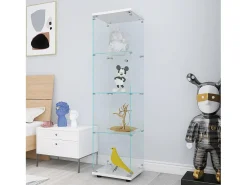 Vitrine de vidro 164 cm – 4 prateleiras, 1 porta com fechadura, Móvel de arrumação moderno,^ Vitrina