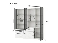 Clearance Merax Vitrine de vidro à prova de poeira - 140 x 40 x 160 cm - com compartimentos de vidro e abertos + LEDs - aglomerado - branca Branco