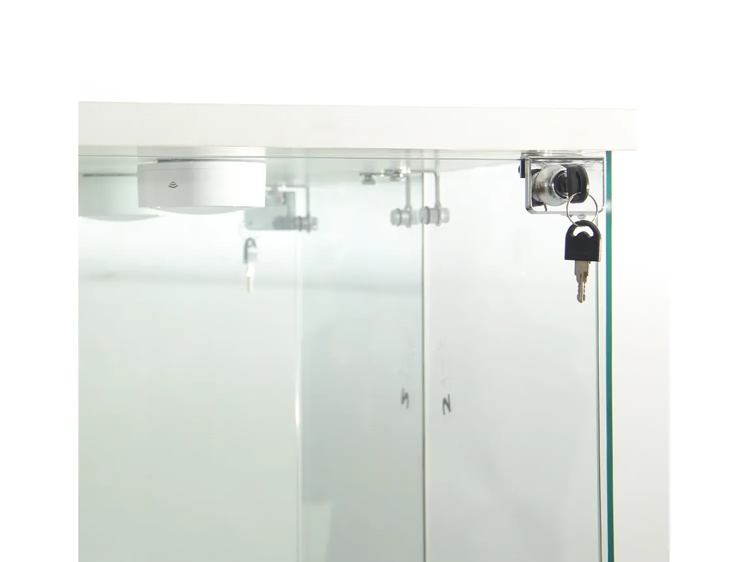 Vitrina| Vitrine de vidro com 1 porta e fechadura, para sala de estar, branca com luz e espelho, 164x42,5x36,5 cm Branco