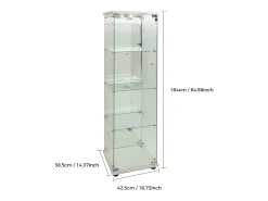 Vitrina| Vitrine de vidro com 1 porta e fechadura, para sala de estar, branca com luz e espelho, 164x42,5x36,5 cm Branco