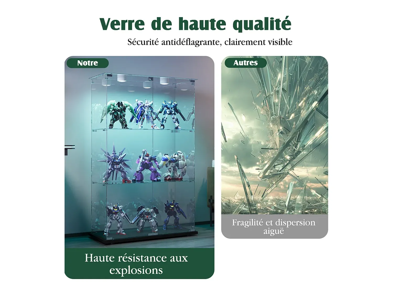 Online Vitrine de vidro com 4 prateleiras e portas duplas – Móveis elegantes para sala de estar Preto