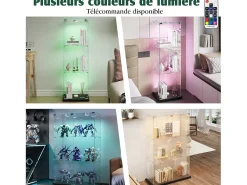 Online Vitrine de vidro com 4 prateleiras e portas duplas – Móveis elegantes para sala de estar Preto