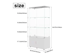 Vitrina| Vitrine de vidro com 3 prateleiras, armários e iluminação LED - Design moderno, Branco