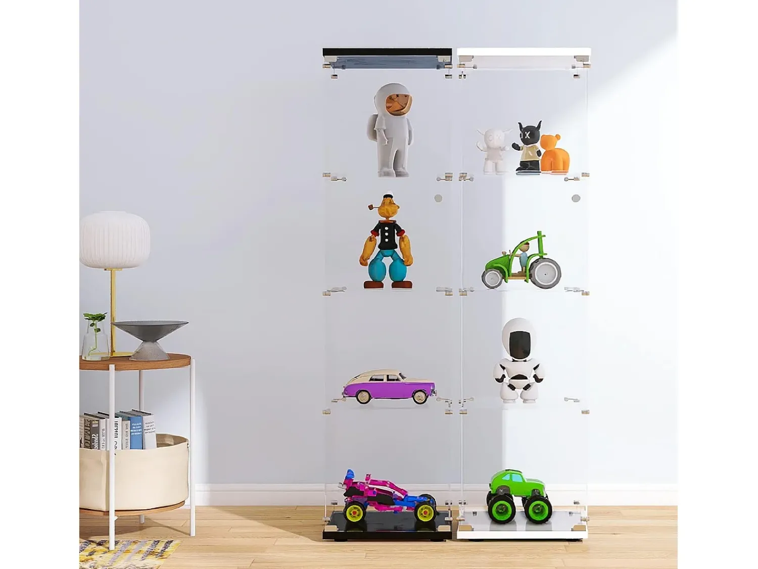 Vitrine de vidro com 4 prateleiras e 1 porta, 164x42,5x36,5 cm, armário de coleção, , transparente^ Vitrina