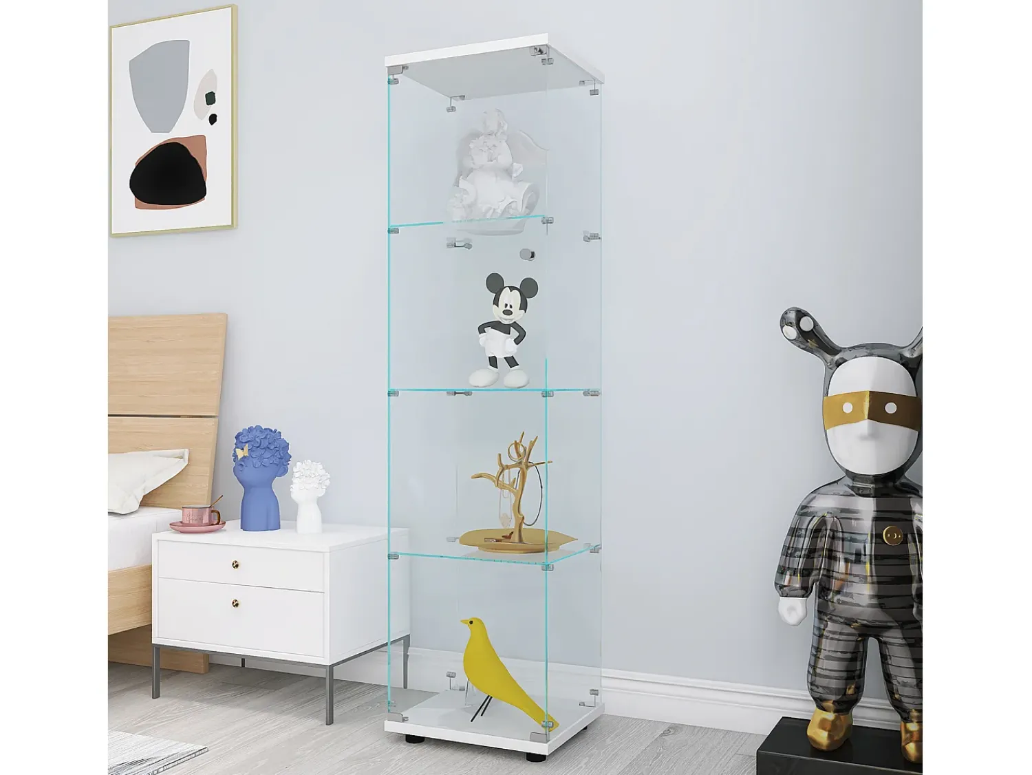 Vitrine de vidro com 4 prateleiras e 1 porta, 164x42,5x36,5 cm, armário de coleção, , transparente^ Vitrina
