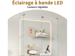Vitrine de vidro com 5 prateleiras e iluminação LED personalizável – Base branca^ Vitrina