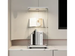 Best Vitrine de vidro com 2 prateleiras, vitrine de vidro com luzes LED e portas, 86x40x36 cm, branca Branco