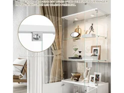 Vitrina* Vitrine de vidro com 3 prateleiras, armários e iluminação LED – Design moderno Branco