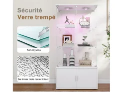 Vitrina* Vitrine de vidro com 3 prateleiras, armários e iluminação LED – Design moderno Branco