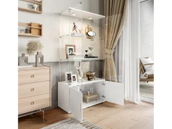 Vitrina* Vitrine de vidro com 3 prateleiras, armários e iluminação LED – Design moderno Branco