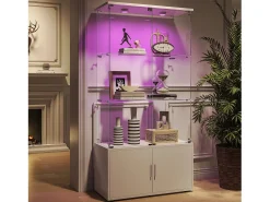 Vitrina* Vitrine de vidro com 3 prateleiras, armários e iluminação LED – Design moderno Branco