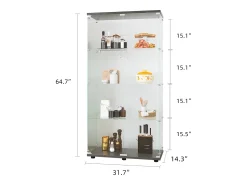 Vitrina| Vitrine de vidro com 4 prateleiras, 2 portas e fechadura, 164 x 80 x 36 cm, preta Preto