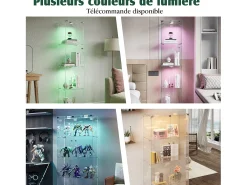 Vitrine de vidro com iluminação LED acionável por toque, portas e prateleiras com fechadura, 163x40x35 cm, preta^ Vitrina