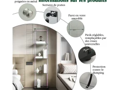 Vitrine de vidro com iluminação LED, portas e prateleiras com fechadura, ideal para sala de estar/bar, 163x40x35 cm, preta.^ Vitrina
