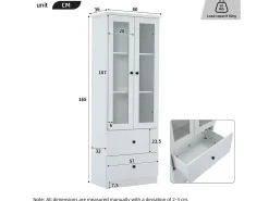 Vitrina| Vitrine de vidro com iluminação LED, 2 portas e 2 gavetas, 60x35,5x165cm, branca Branco