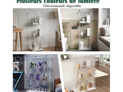 Sale Vitrine de vidro com iluminação LED, 1 porta com fechadura, 3 prateleiras ajustáveis, 125 x 42 x 36 cm, branca. Branco