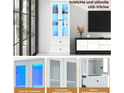 Vitrine de vidro com iluminação LED, 2 portas e 2 gavetas, 60x35,5x165cm, branca^ Vitrina